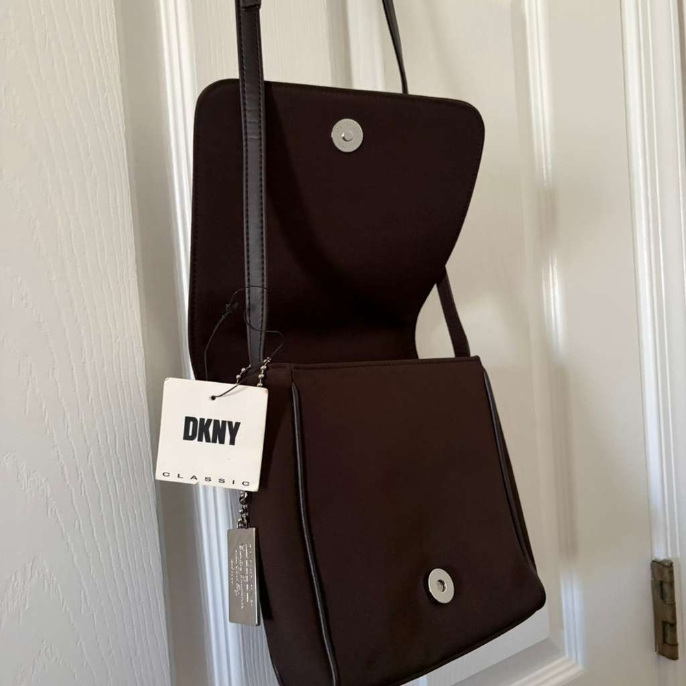Dkny Classic Messenger Bag in Dark Brown with Silver Hardware